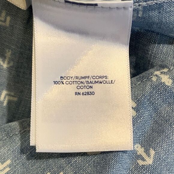 New Lands End Mens Size Large Button Front‎ Shirt Blue Anchor Print Long Sleeve - Picture 3 of 7